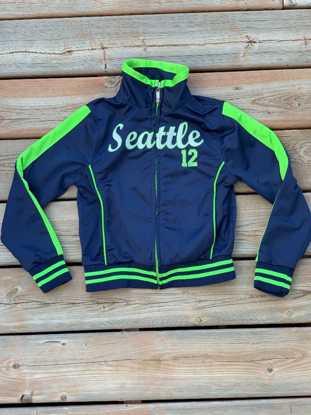 Seattle Seahawks NFL Football Full Zip Jacket Kids 10 Blue Green 12 Unisex Coat